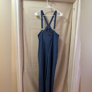 CHICME Blue Wide Leg Overall Jumpsuit Adjustable Straps Women’s M Side Zip